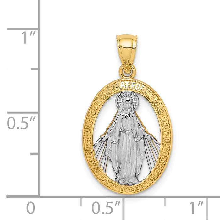 Million Charms 14K Yellow Gold Themed With Rhodium-plated Polished Religious Miraculous Metal Pendant