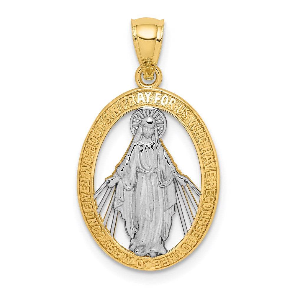 Million Charms 14K Yellow Gold Themed With Rhodium-plated Polished Religious Miraculous Metal Pendant