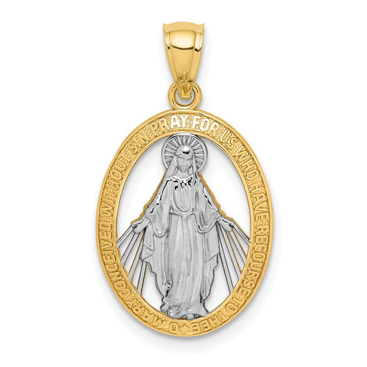 Million Charms 14K Yellow Gold Themed With Rhodium-plated Polished Religious Miraculous Metal Pendant
