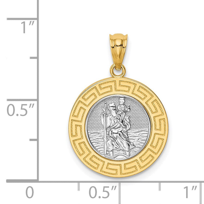 Million Charms 14K Yellow Gold Themed With Rhodium-plated Religious Saint Christopher Medal