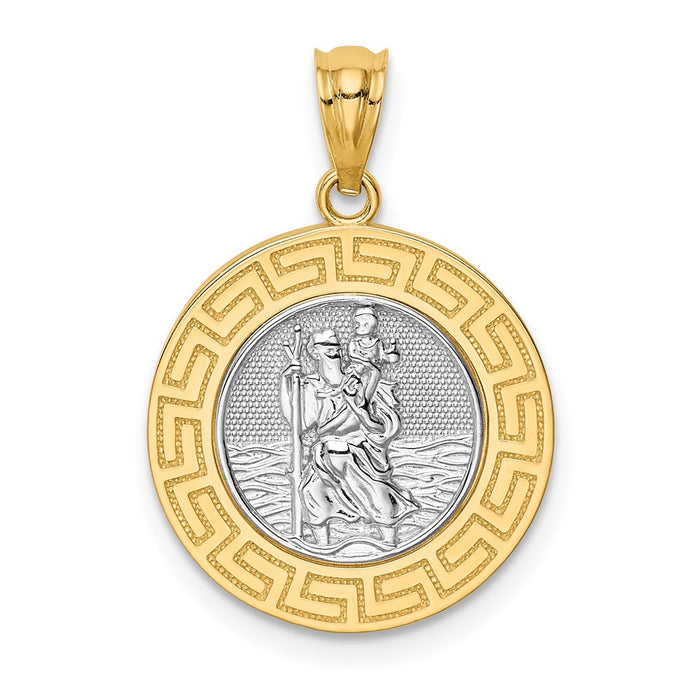 Million Charms 14K Yellow Gold Themed With Rhodium-plated Religious Saint Christopher Medal