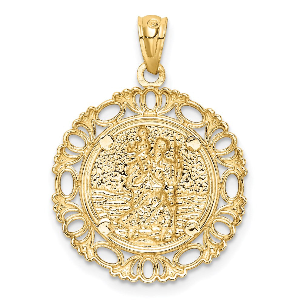 Million Charms 14K Yellow Gold Themed With Rhodium-plated Religious Saint Christopher Medal