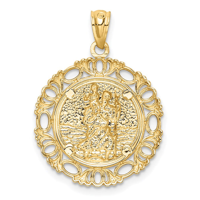 Million Charms 14K Yellow Gold Themed With Rhodium-plated Religious Saint Christopher Medal