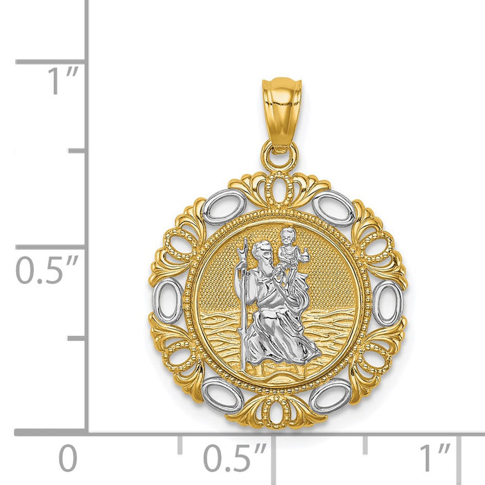 Million Charms 14K Yellow Gold Themed With Rhodium-plated Religious Saint Christopher Medal