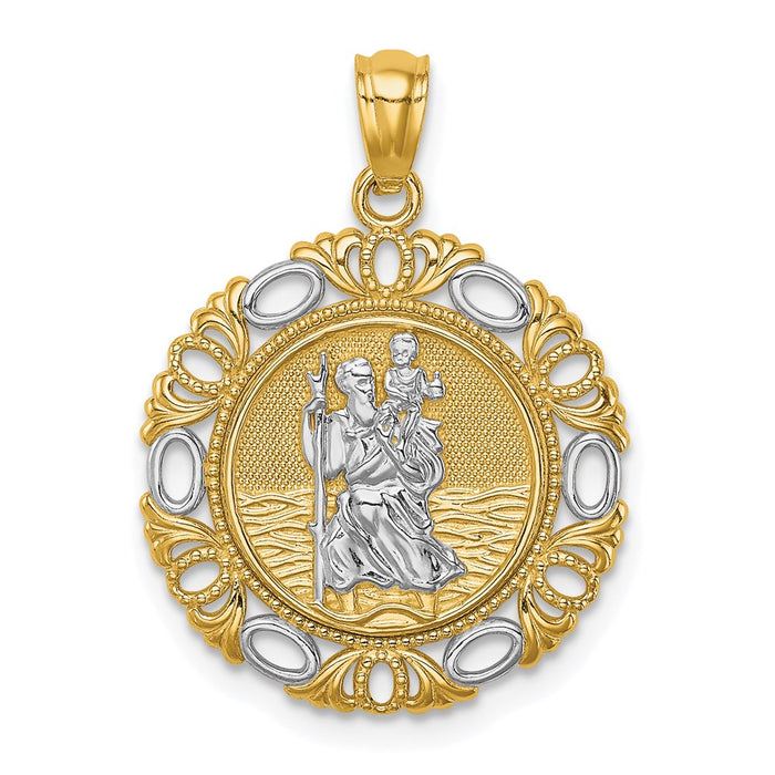 Million Charms 14K Yellow Gold Themed With Rhodium-plated Religious Saint Christopher Medal