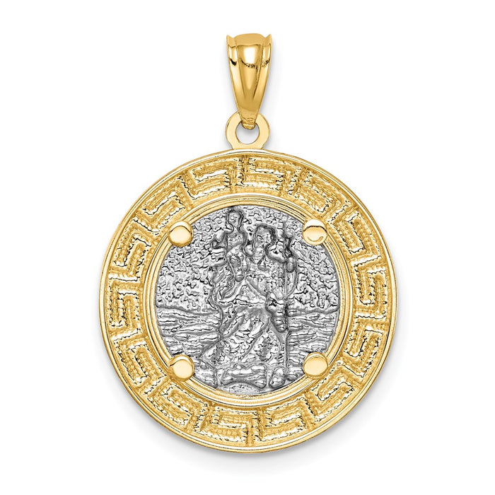 Million Charms 14K Yellow Gold Themed With Rhodium-plated Religious Saint Christopher Medal