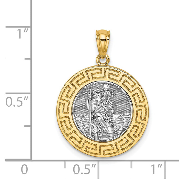 Million Charms 14K Yellow Gold Themed With Rhodium-plated Religious Saint Christopher Medal