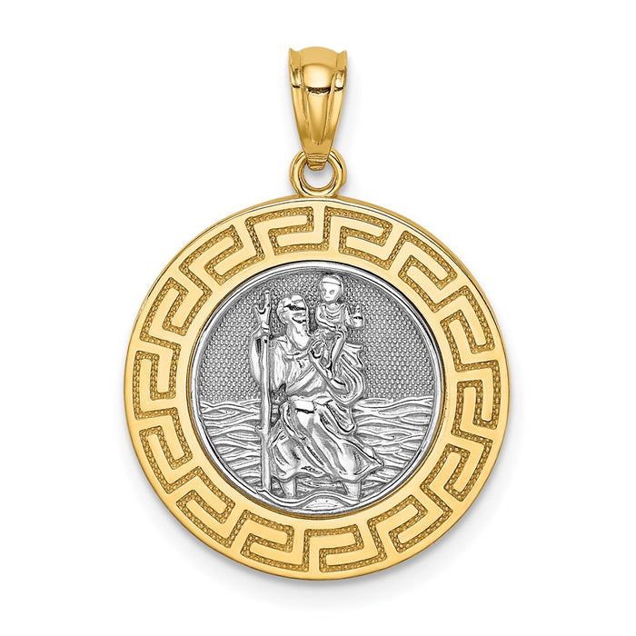 Million Charms 14K Yellow Gold Themed With Rhodium-plated Religious Saint Christopher Medal