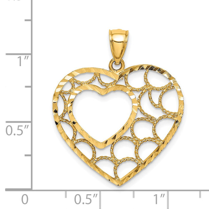 Million Charms 14K Yellow Gold Themed Diamond-Cut Heart Pendant