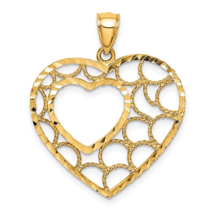 Million Charms 14K Yellow Gold Themed Diamond-Cut Heart Pendant