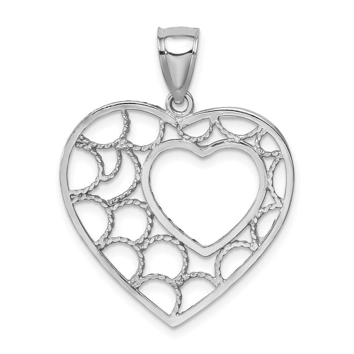 Million Charms 14K White Gold Themed Diamond-Cut Heart Pendant