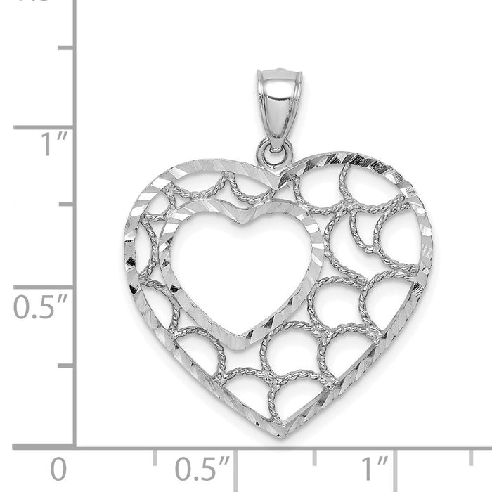 Million Charms 14K White Gold Themed Diamond-Cut Heart Pendant