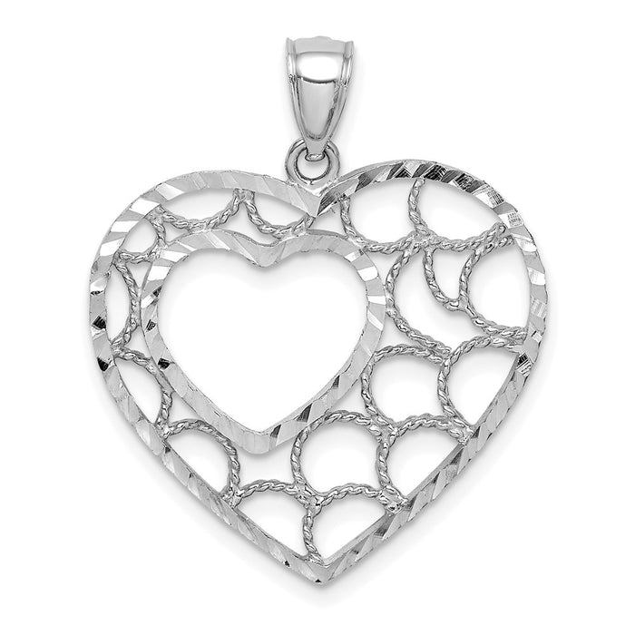 Million Charms 14K White Gold Themed Diamond-Cut Heart Pendant