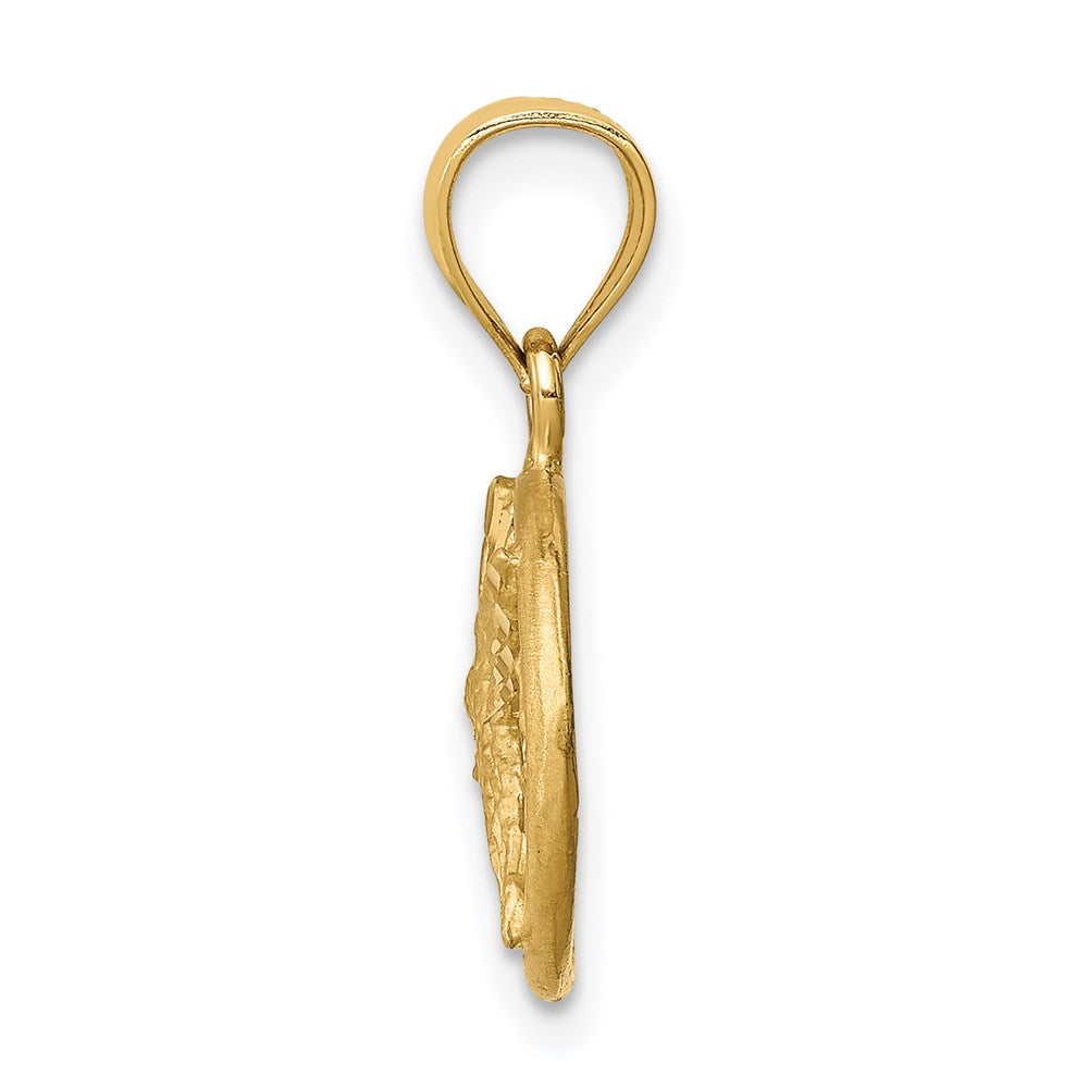 Million Charms 14K Yellow Gold Themed Diamond-Cut Brushed Hummingbird Pendant
