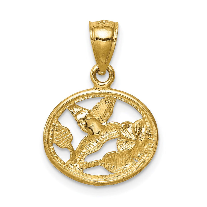 Million Charms 14K Yellow Gold Themed Diamond-Cut Brushed Hummingbird Pendant