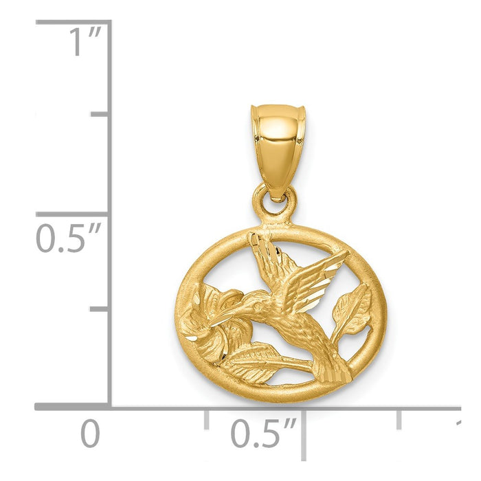 Million Charms 14K Yellow Gold Themed Diamond-Cut Brushed Hummingbird Pendant