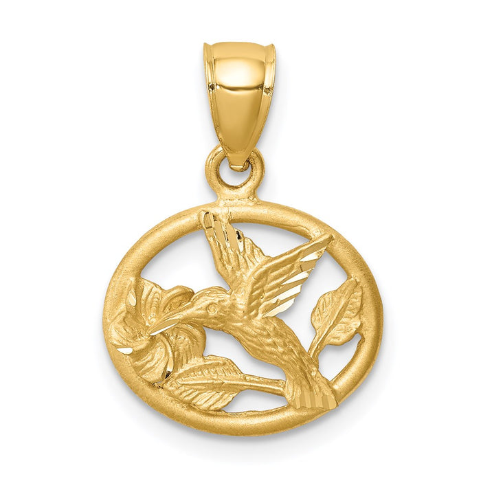 Million Charms 14K Yellow Gold Themed Diamond-Cut Brushed Hummingbird Pendant