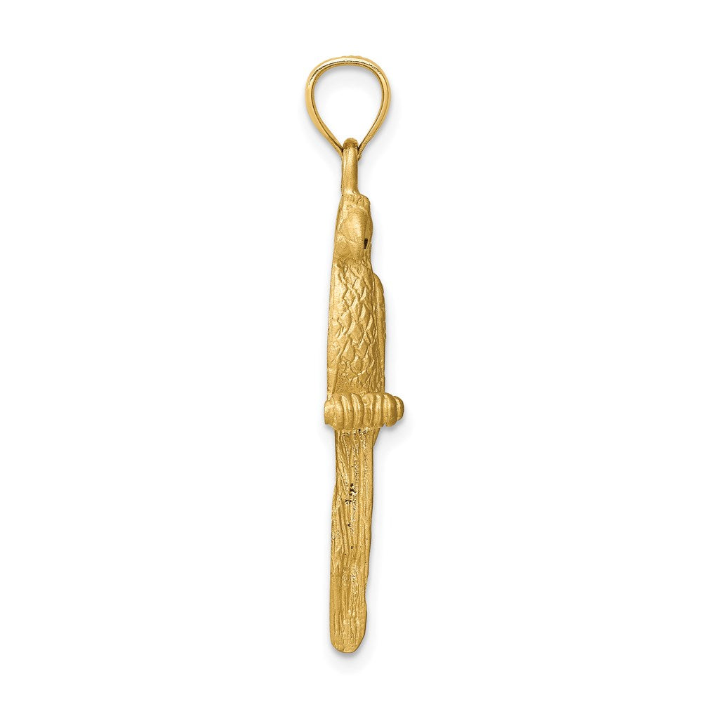 Million Charms 14K Yellow Gold Themed Diamond-Cut Brushed Parrot Pendant