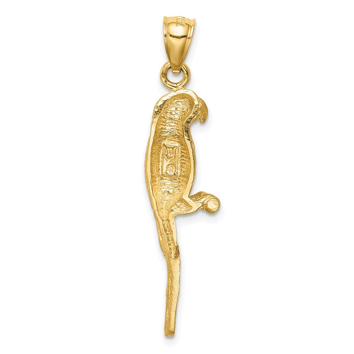 Million Charms 14K Yellow Gold Themed Diamond-Cut Brushed Parrot Pendant