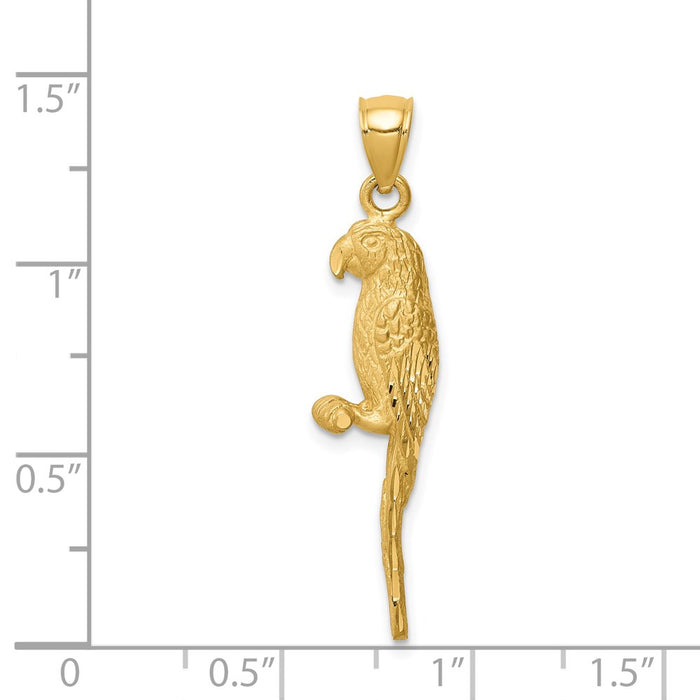 Million Charms 14K Yellow Gold Themed Diamond-Cut Brushed Parrot Pendant