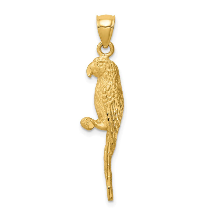 Million Charms 14K Yellow Gold Themed Diamond-Cut Brushed Parrot Pendant