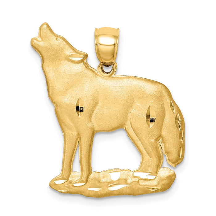 Million Charms 14K Yellow Gold Themed Brushed Diamond-Cut Wolf Pendant