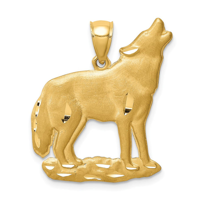 Million Charms 14K Yellow Gold Themed Brushed Diamond-Cut Wolf Pendant