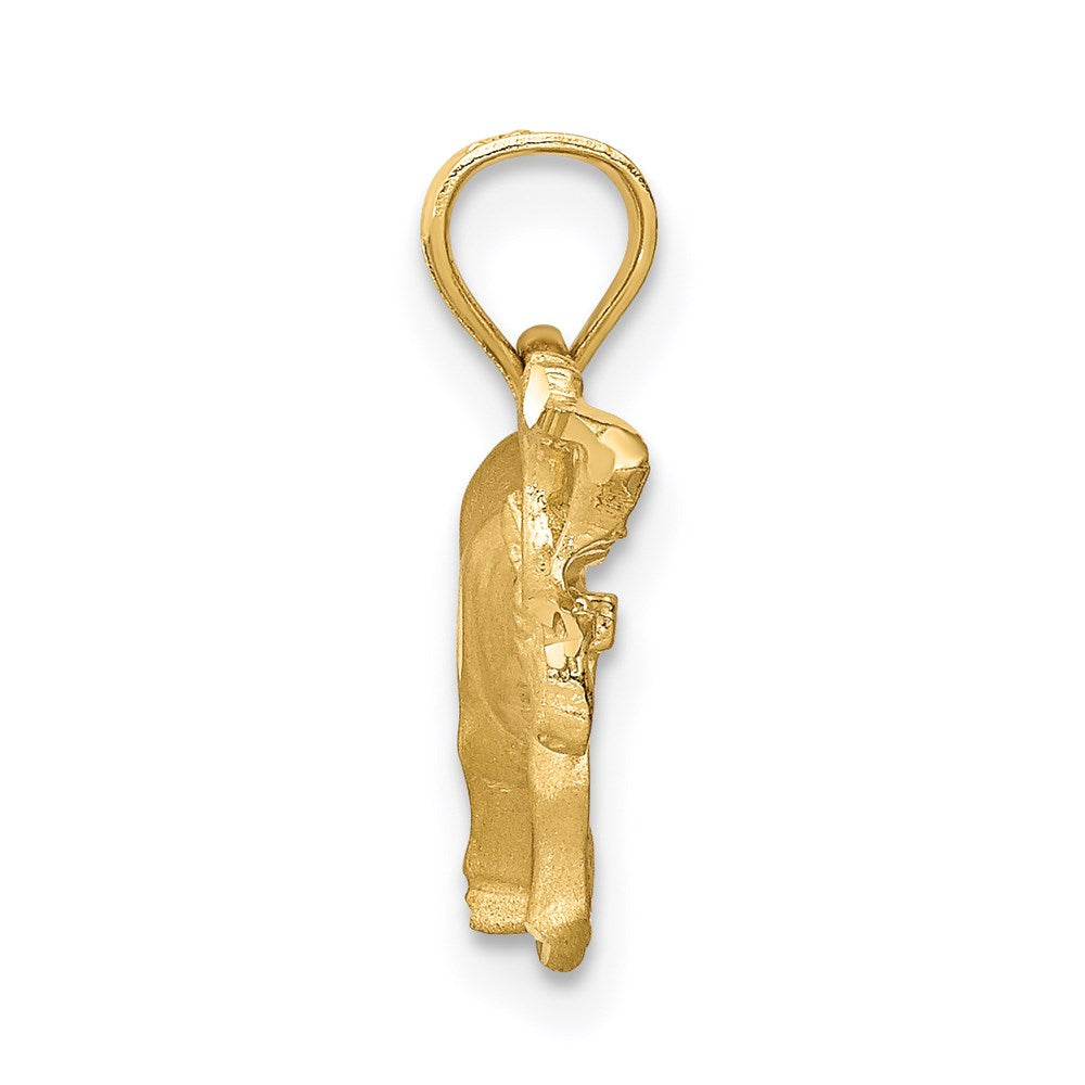Million Charms 14K Yellow Gold Themed Brushed Diamond-Cut Deer Pendant