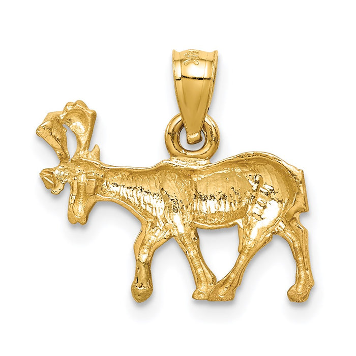 Million Charms 14K Yellow Gold Themed Brushed Diamond-Cut Deer Pendant