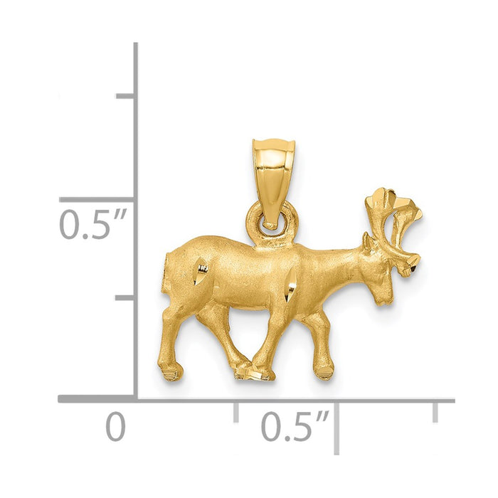 Million Charms 14K Yellow Gold Themed Brushed Diamond-Cut Deer Pendant