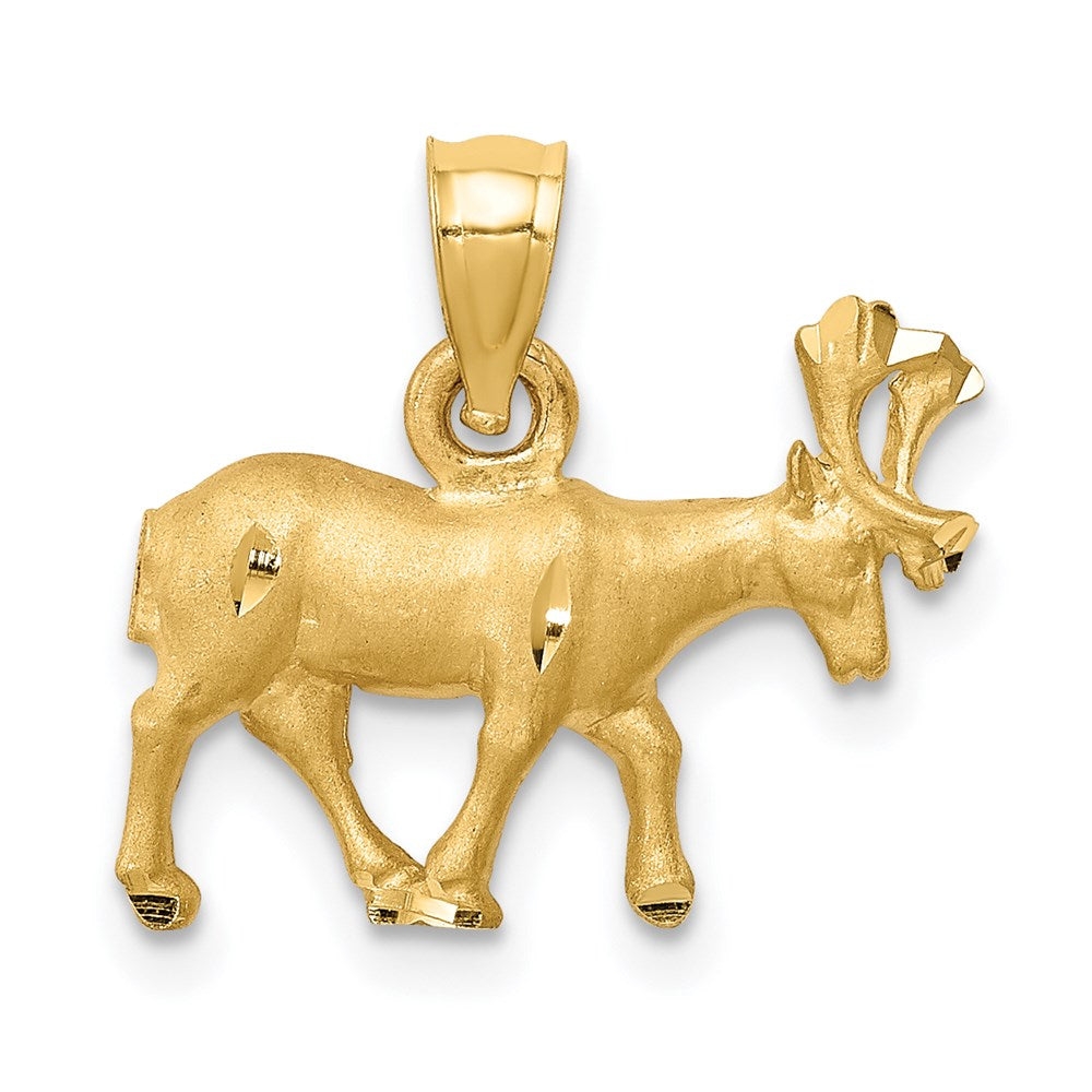 Million Charms 14K Yellow Gold Themed Brushed Diamond-Cut Deer Pendant