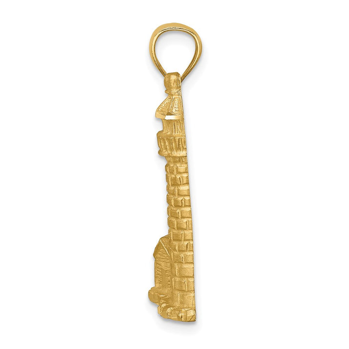 Million Charms 14K Yellow Gold Themed Brushed Diamond-Cut Lighthouse Pendant