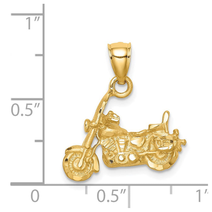 Million Charms 14K Yellow Gold Themed Brushed Diamond-Cut 3D Motorcycle Pendant