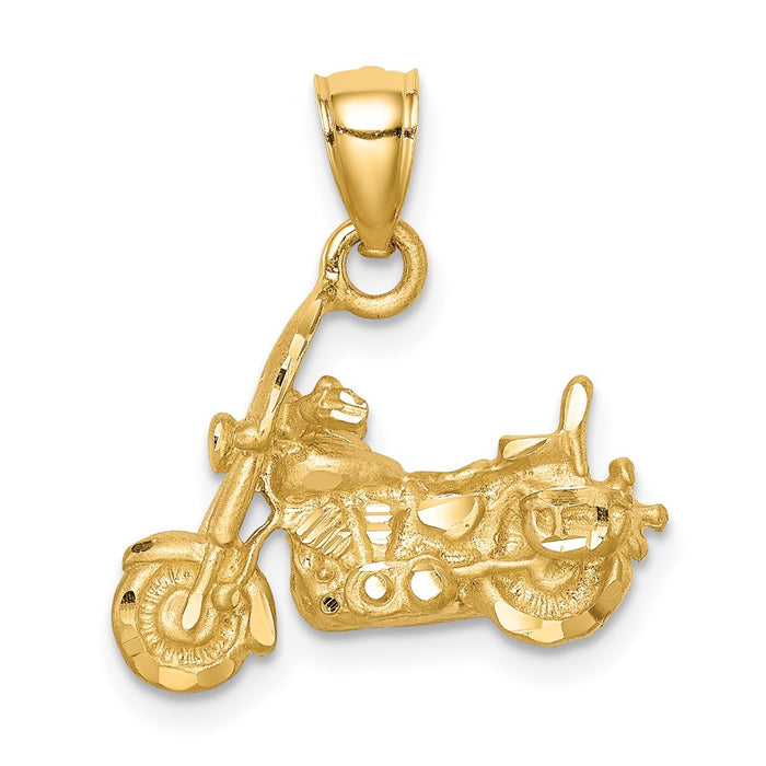 Million Charms 14K Yellow Gold Themed Brushed Diamond-Cut 3D Motorcycle Pendant