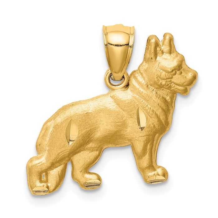 Million Charms 14K Yellow Gold Themed Diamond-Cut German Shepard Pendant