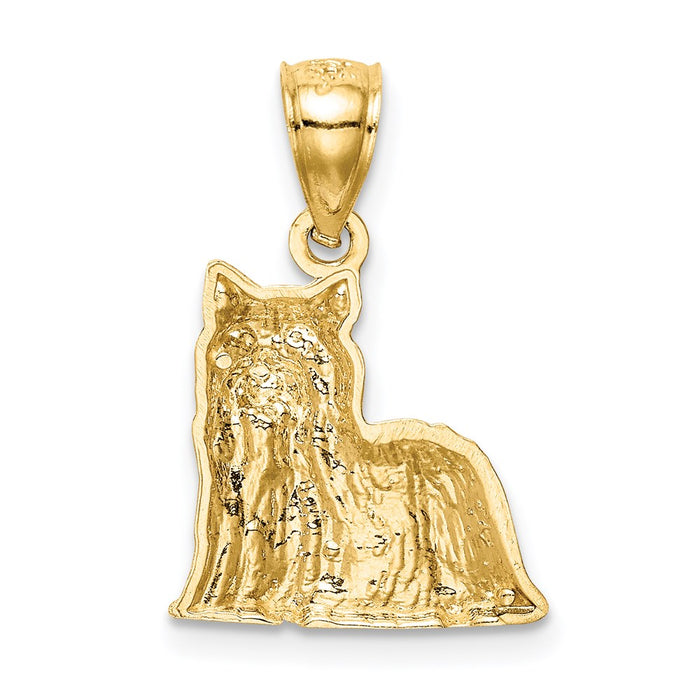 Million Charms 14K Yellow Gold Themed Diamond-Cut Yorkshire Terrier Pendant