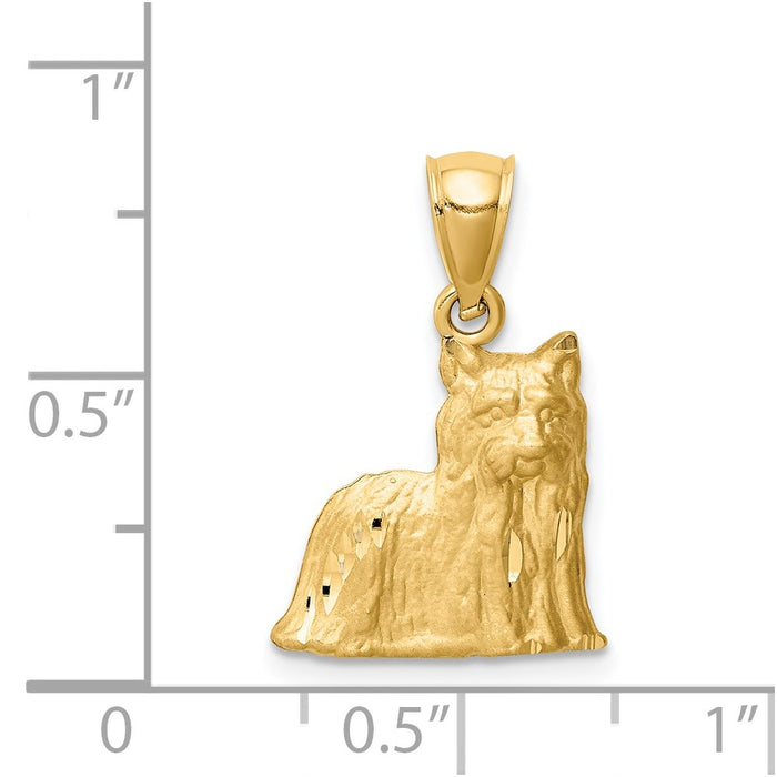 Million Charms 14K Yellow Gold Themed Diamond-Cut Yorkshire Terrier Pendant