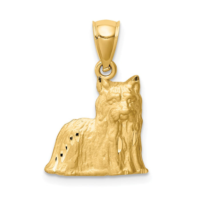 Million Charms 14K Yellow Gold Themed Diamond-Cut Yorkshire Terrier Pendant