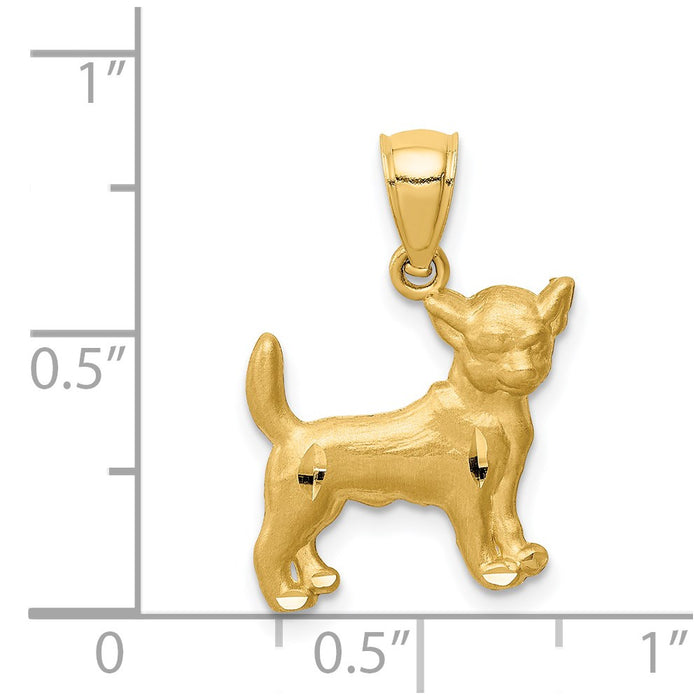 Million Charms 14K Yellow Gold Themed Diamond-Cut Chihuahua Pendant