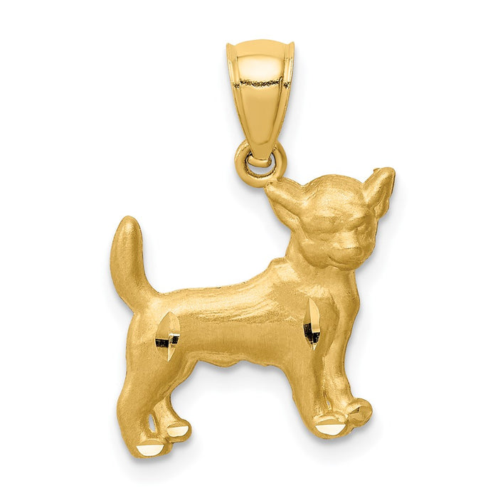 Million Charms 14K Yellow Gold Themed Diamond-Cut Chihuahua Pendant