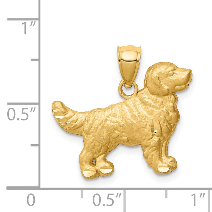 Million Charms 14K Yellow Gold Themed Diamond-Cut Golden Retriever Pendant