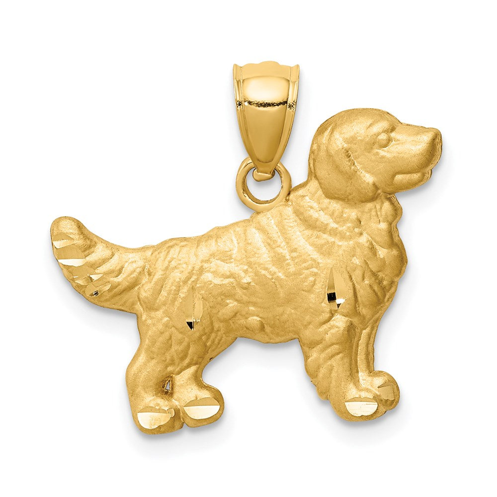 Million Charms 14K Yellow Gold Themed Diamond-Cut Golden Retriever Pendant