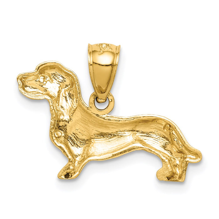 Million Charms 14K Yellow Gold Themed Diamond-Cut Dachshund Pendant