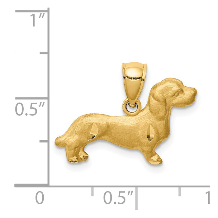 Million Charms 14K Yellow Gold Themed Diamond-Cut Dachshund Pendant