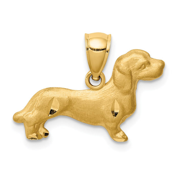 Million Charms 14K Yellow Gold Themed Diamond-Cut Dachshund Pendant