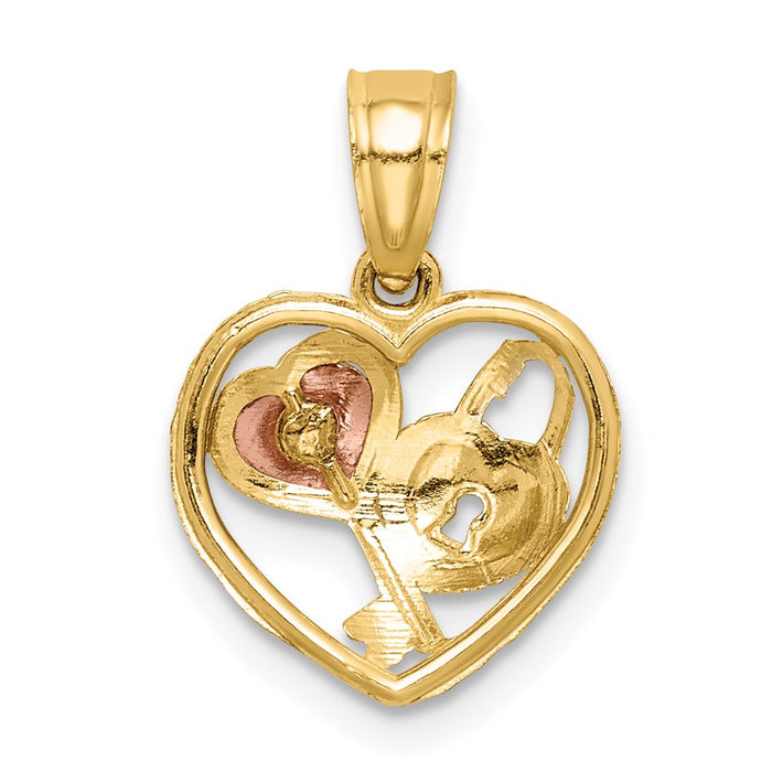 Million Charms 14K Two-Tone With White Rhodium-plated Lock & Key In Heart Pendant