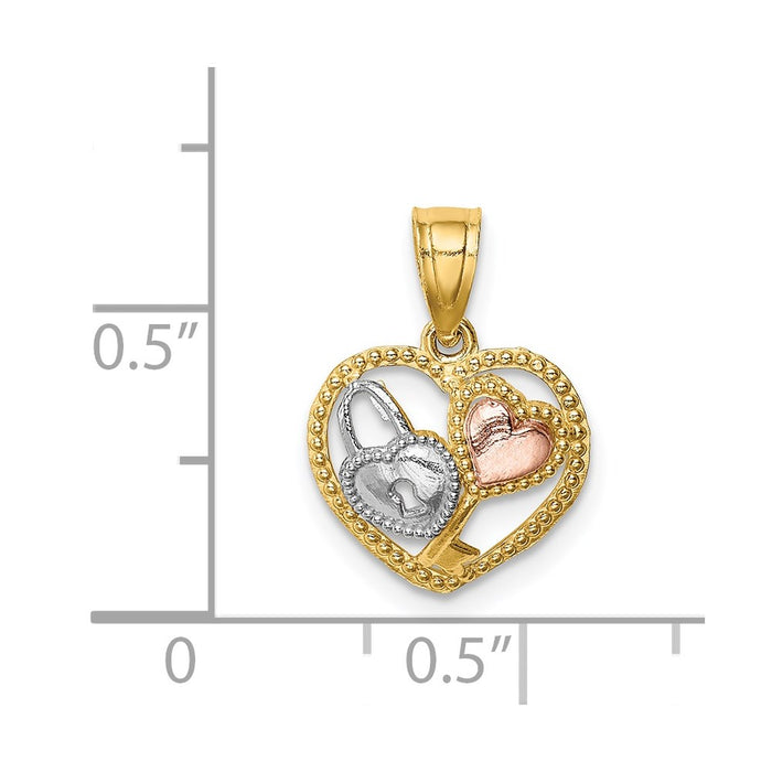 Million Charms 14K Two-Tone With White Rhodium-plated Lock & Key In Heart Pendant