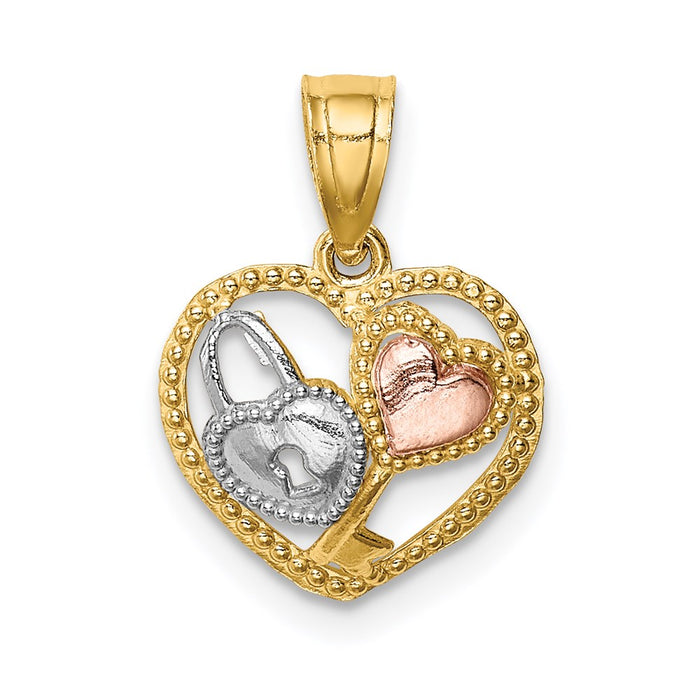 Million Charms 14K Two-Tone With White Rhodium-plated Lock & Key In Heart Pendant