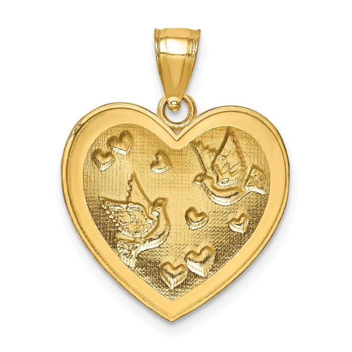 Million Charms 14K Yellow Gold Themed Heart With Doves & Hearts Diamond-Cut Textured Pendant