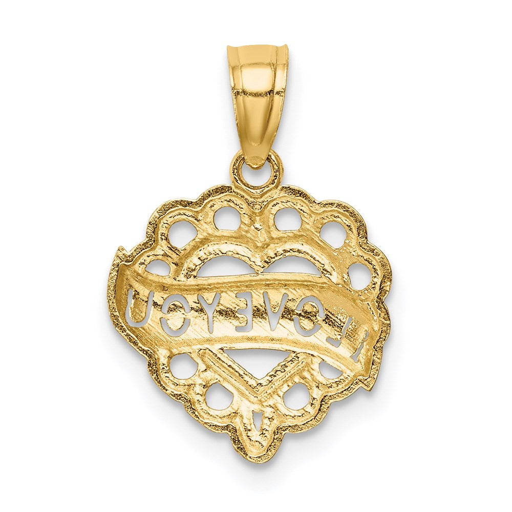 Million Charms 14K Yellow Gold Themed With Rhodium-plated Diamond-Cut I Love You Heart Pendant
